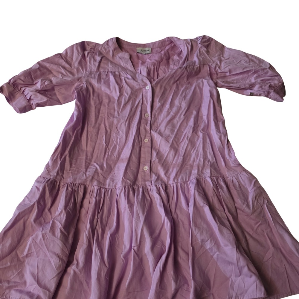 Frnch Paris Lavender Purple Tiered Mini Dress Short Puff Sleeve XS
